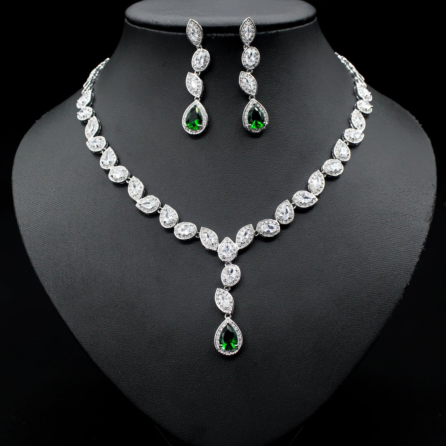 Colorful Zircon Necklace Earrings Set: wedding jewelry set