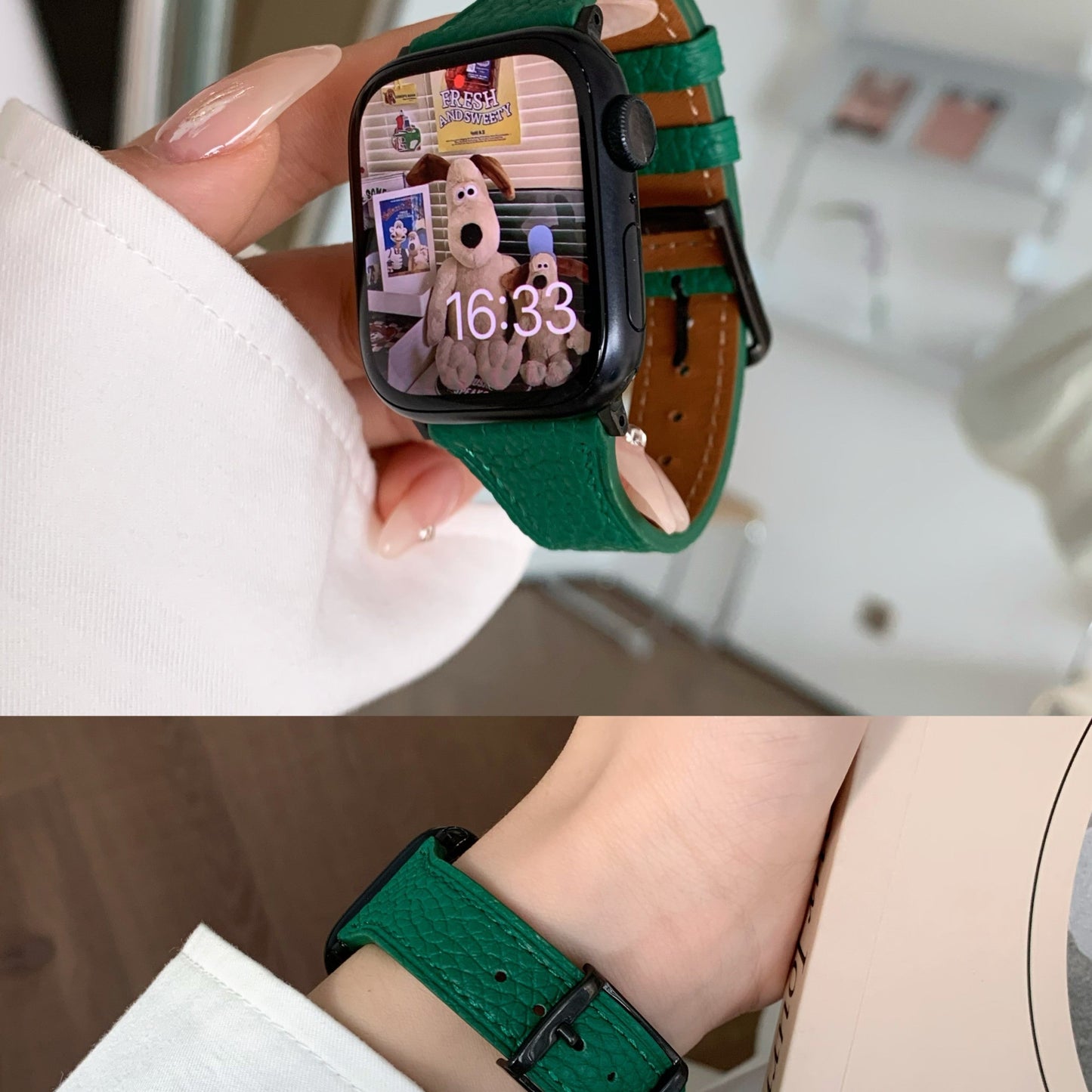 Square Buckle Lychee Leather Waist Strap