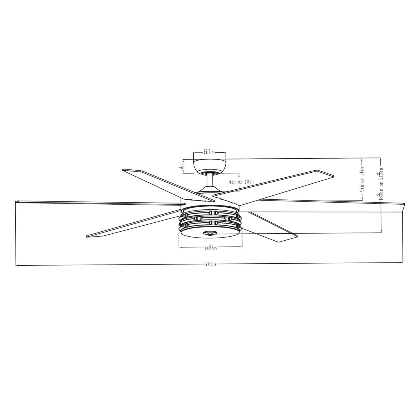 70" Black Modern Ceiling Fan