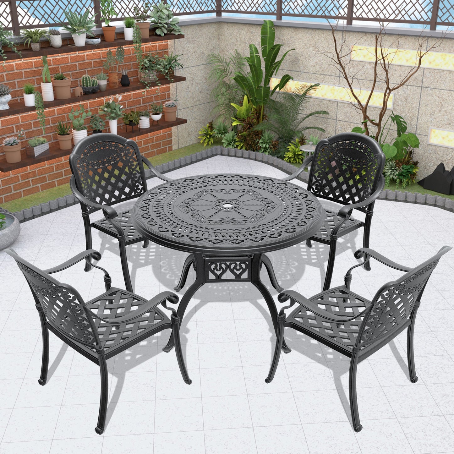 (Cushions In Random Colors)5-Piece Set Of Cast Aluminum Patio Furniture With Cushions