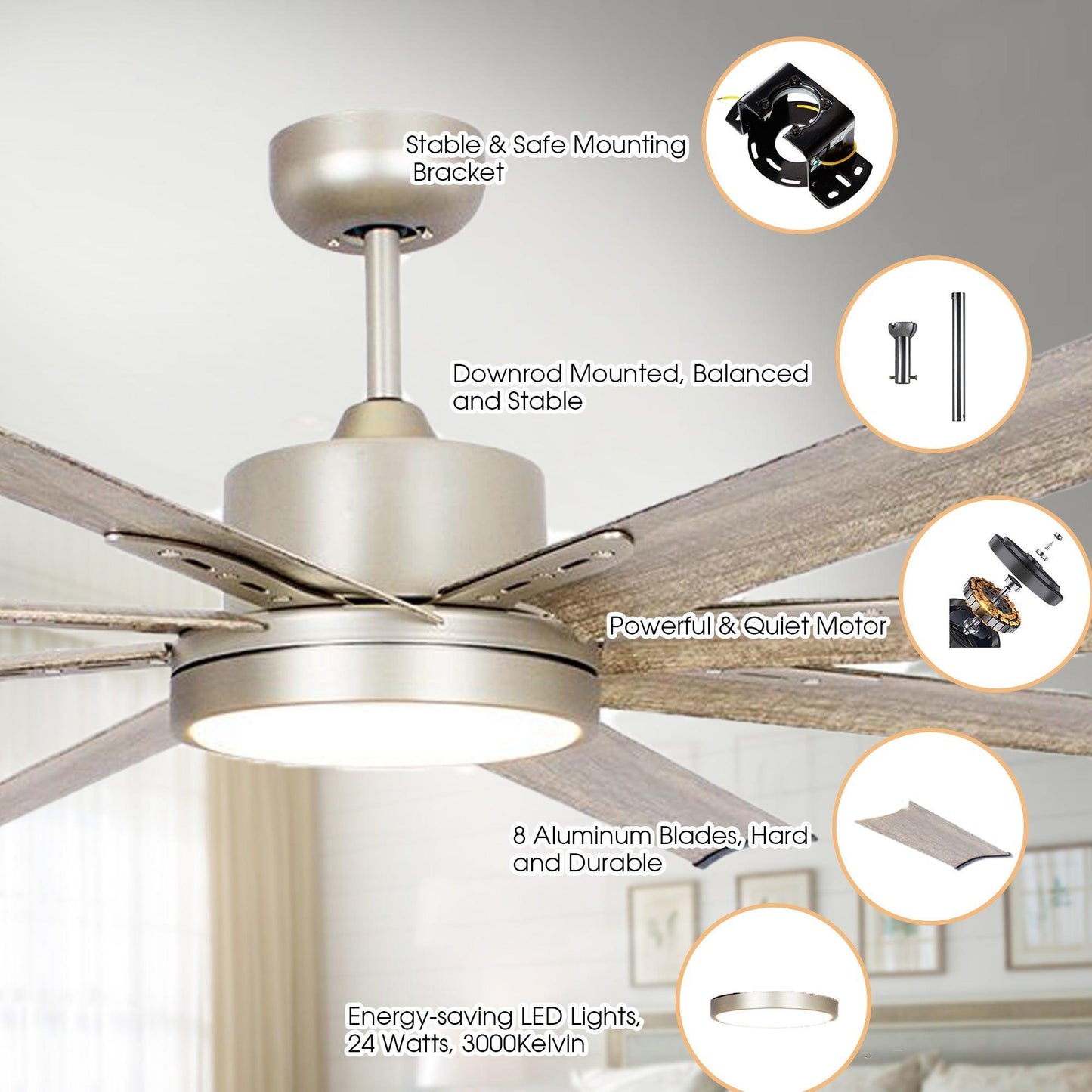 72" Bankston Integrated Led Indoor Nickel Standard Ceiling Fan With Remote Control And Light Kit Included