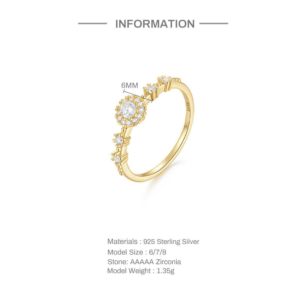 Lux Flower Rhinestone 925 Silver Proposal Ring