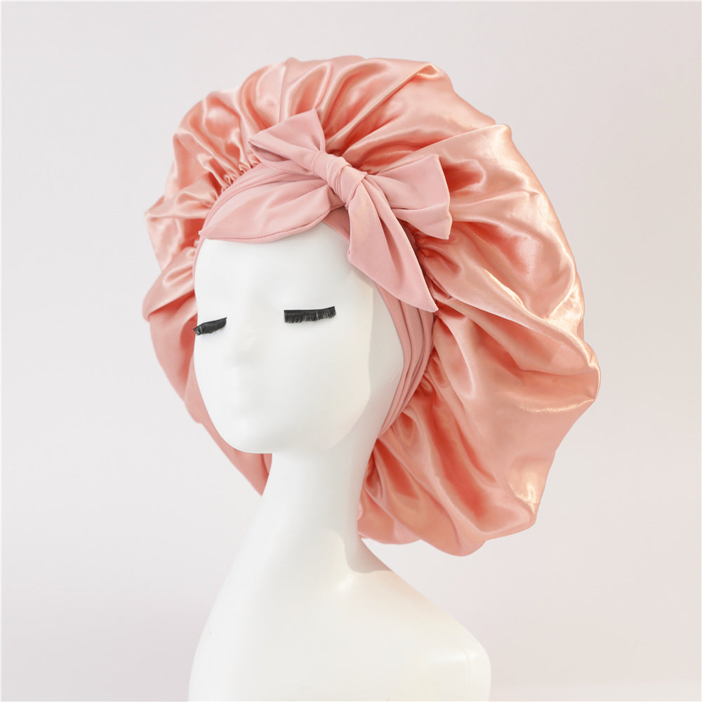 Elastic ribbon bow color Ding round hat solid color night cap wide-brimmed beauty hairdressing head scarf hat