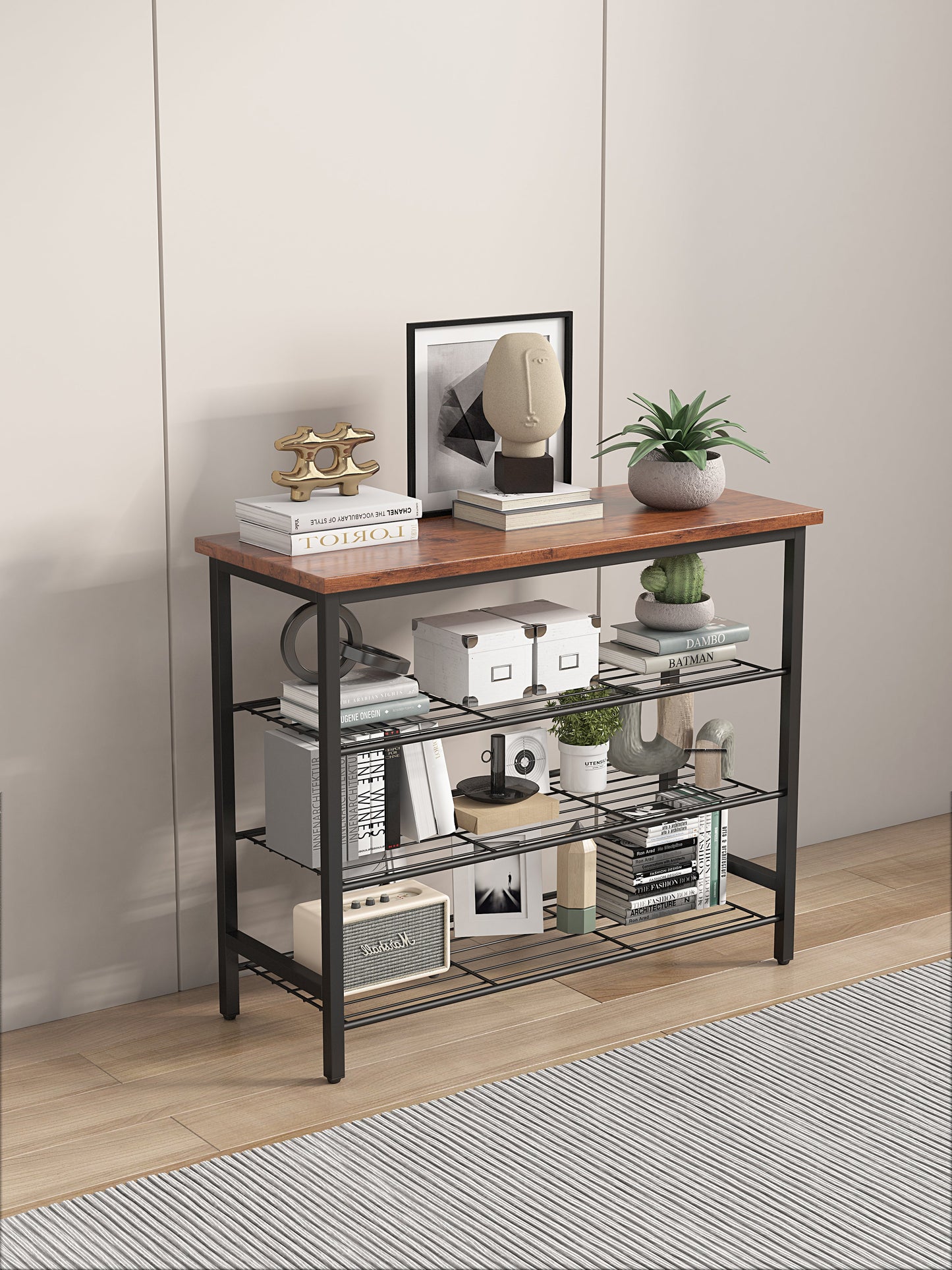 DN 4-Tier Metal Shoe Rack, Modern Multifunctional Shoe Storage Shelf with MDF Top Board, 1 pc per carton