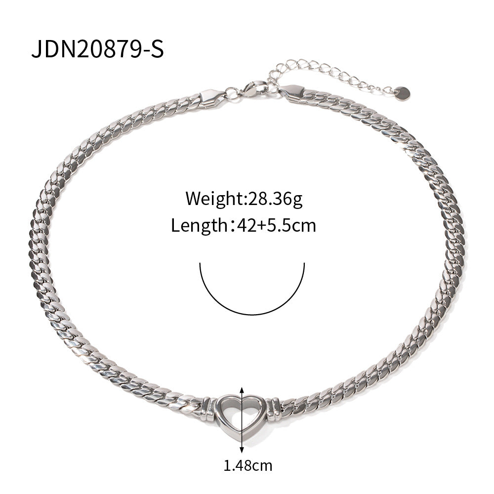 Stainless steel Cuban chain heart-shaped necklace with hollowed out flat snake chain heart pendant necklace for women