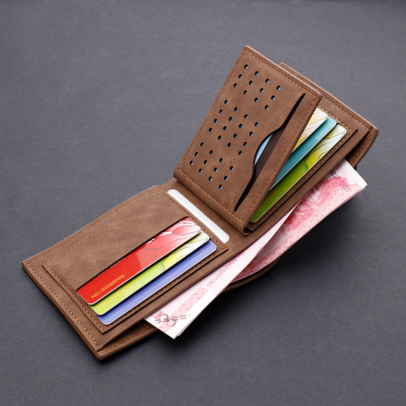 Men's wallet short wallet leather wallet multiple card slots can hold driver's license retro