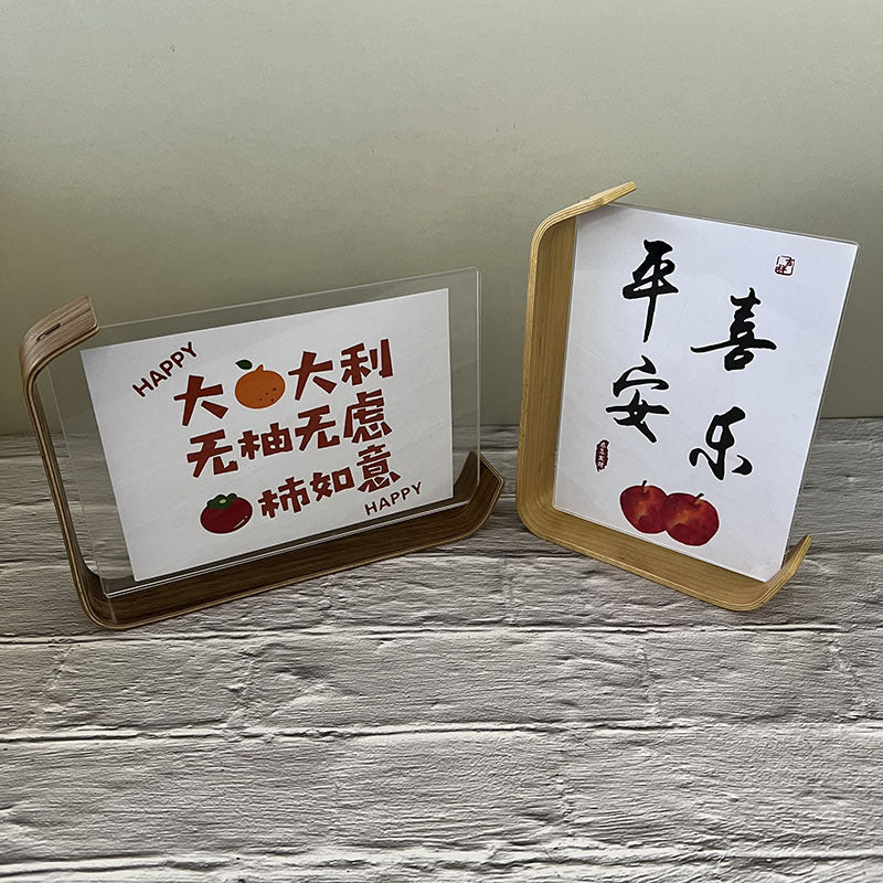 Double sided acrylic photo frame creative photo frame leaf carving table solid wood desktop decoration photo frame