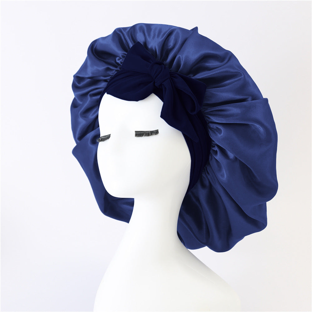 Elastic ribbon bow color Ding round hat solid color night cap wide-brimmed beauty hairdressing head scarf hat