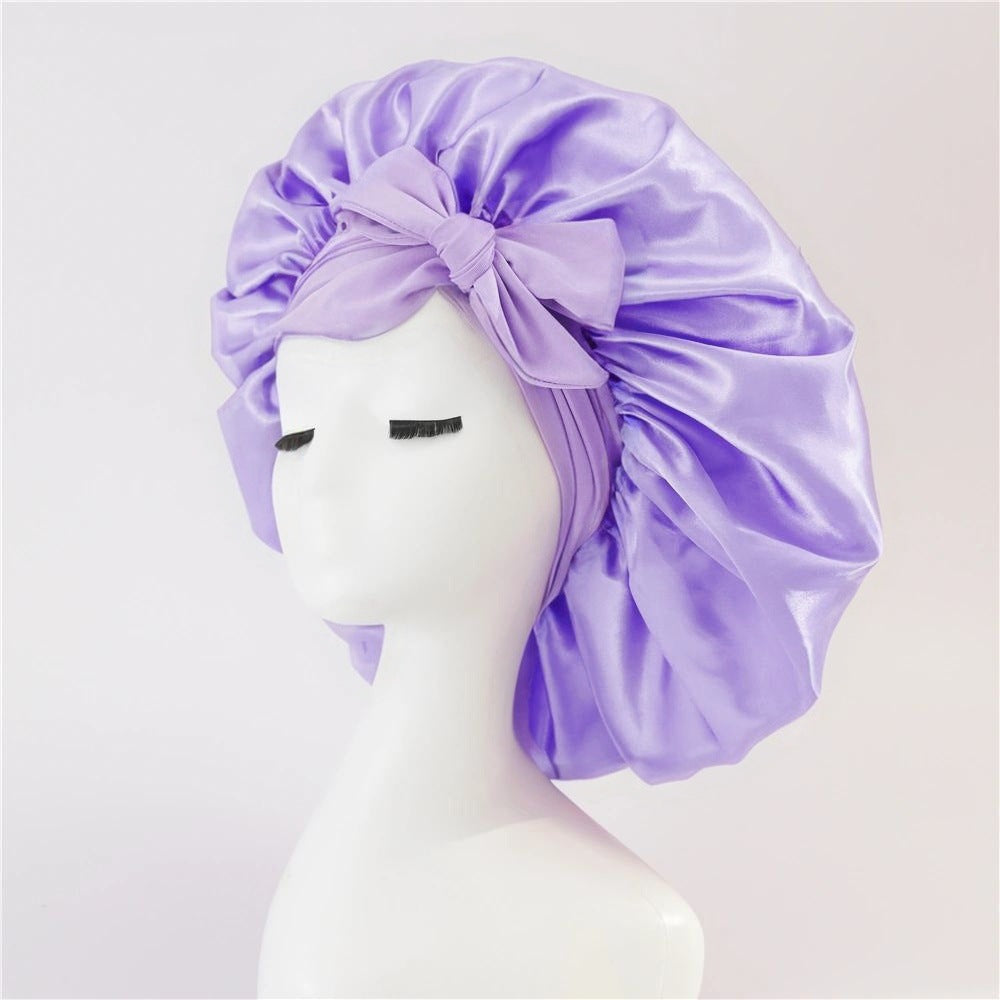 Elastic ribbon bow color Ding round hat solid color night cap wide-brimmed beauty hairdressing head scarf hat
