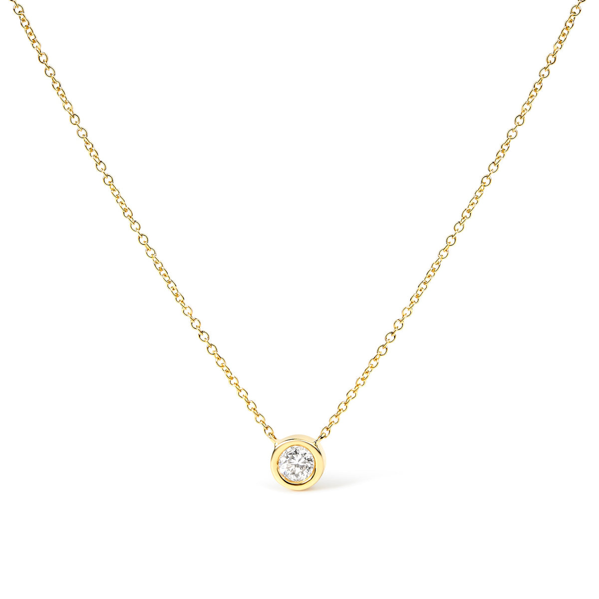 10K Yellow Gold 1/3 Carat Round Brilliant-Cut Diamond Modern Bezel-Set Solitaire 16"-18" Pendant Necklace (H-I Color, SI2-I1 Clarity)