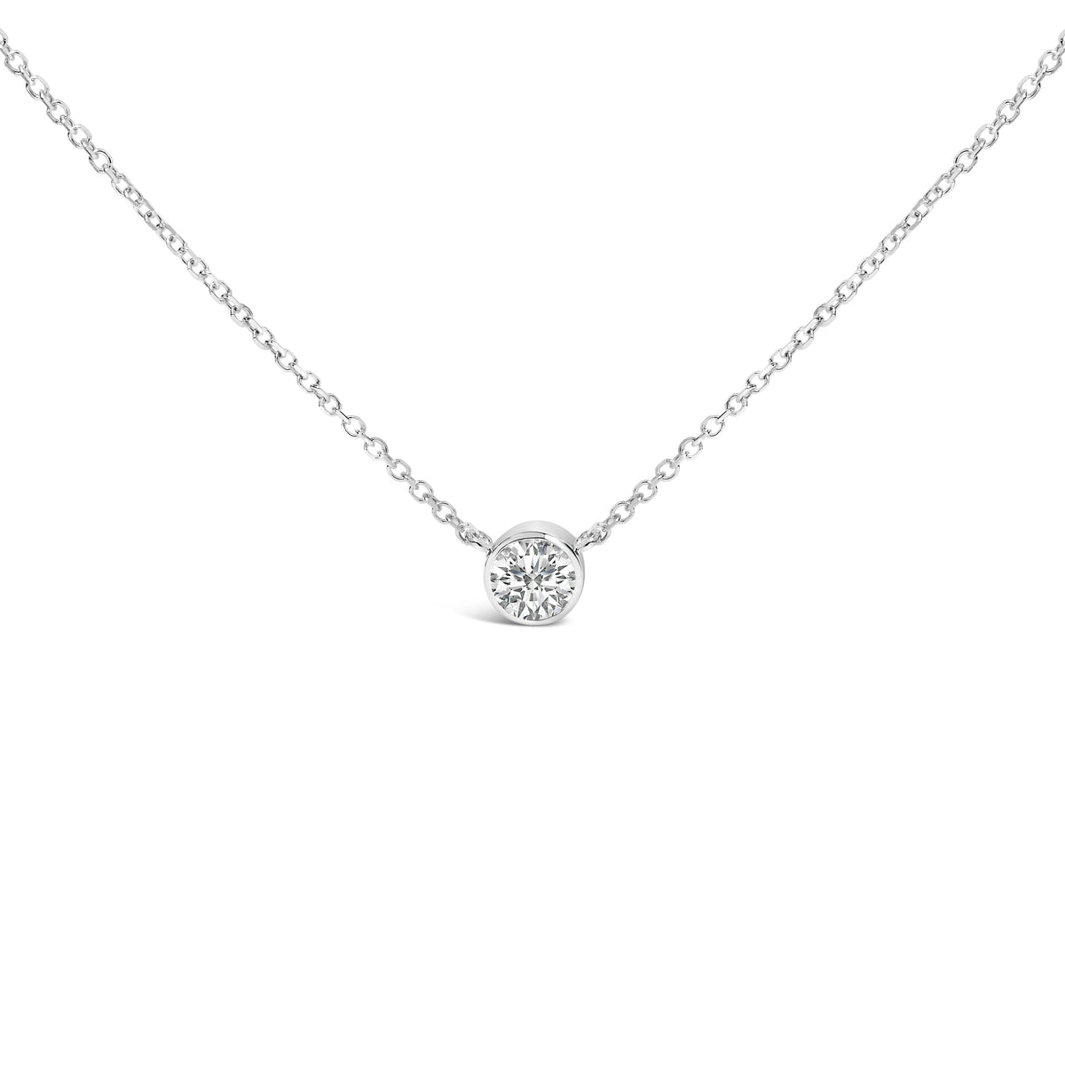 14K White Gold 1.00 Cttw Bezel Set Round Lab-Grown Diamond Solitaire 18" Pendant Necklace (F-G Color, VS1-VS2 Clarity)