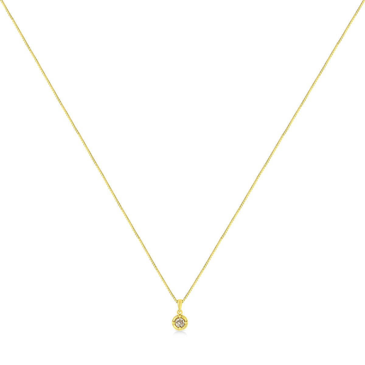 14K Yellow Gold Plated .925 Sterling Silver 1/2 Cttw Brilliant Round Cut Diamond Solitaire Milgrain 18" Pendant Necklace (K-L Color, I2-I3 Clarity)