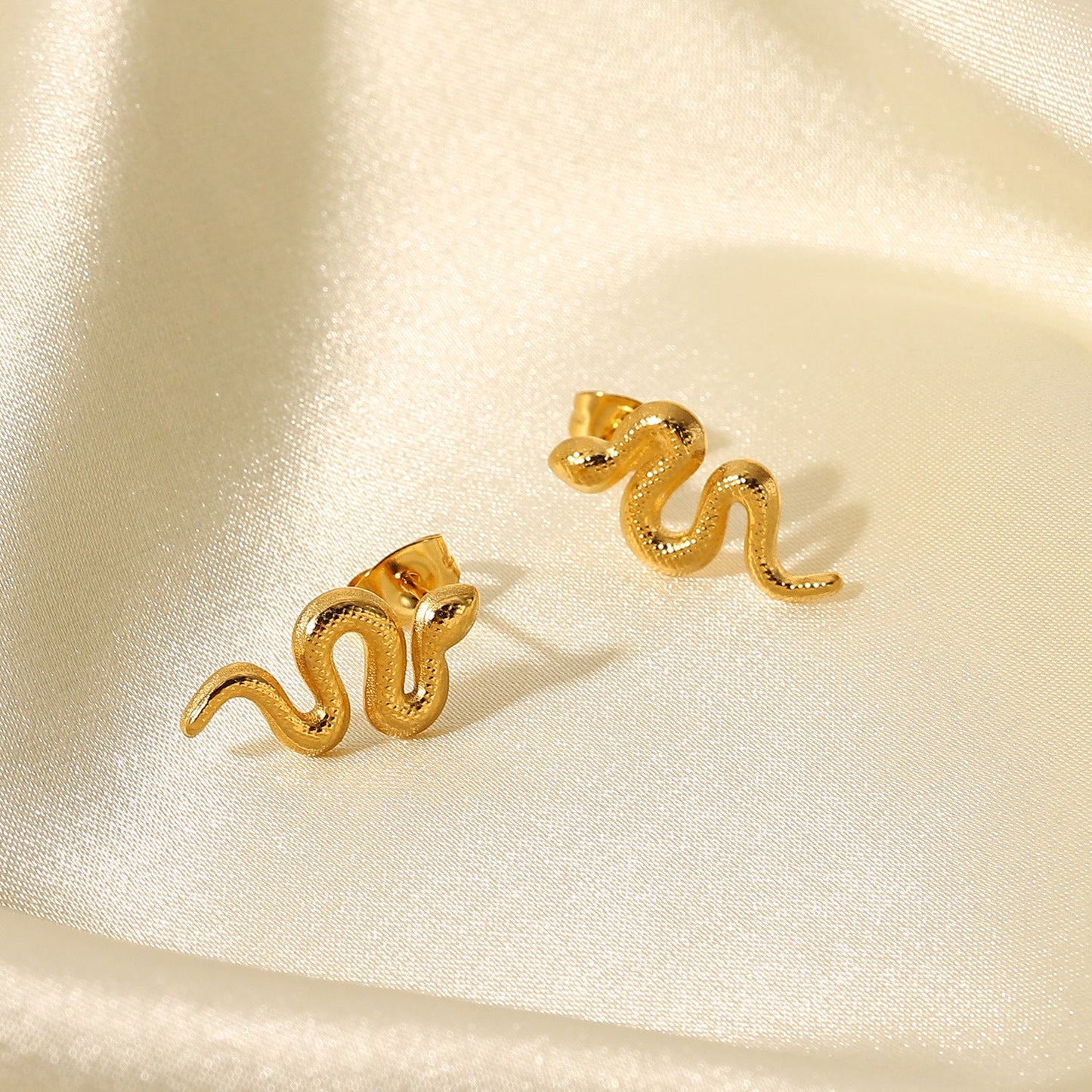 18K Gold Plated Stainless Steel Snake Stud Earrings