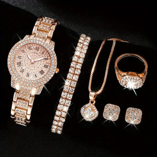 Women's Diamond Roman Quartz Watch Set