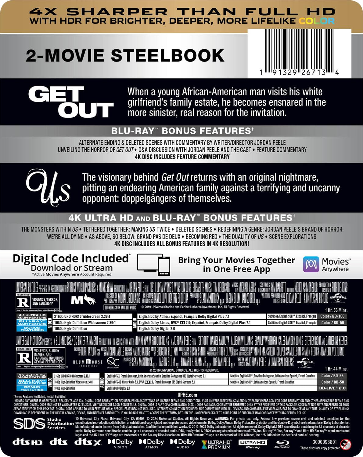 Get Out / Us Double Feature - Limited Edition Steelbook [4K Ultra HD + Blu-ray + Digital]
