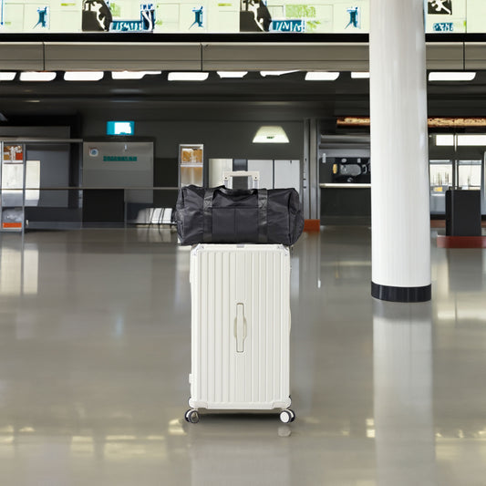 Luggage Set 4 pcs (20"/24"/29"/Travel Bag), PC+ABS Durable Lightweight Luggage with Collapsible Cup Holder、 TSA Lock, White