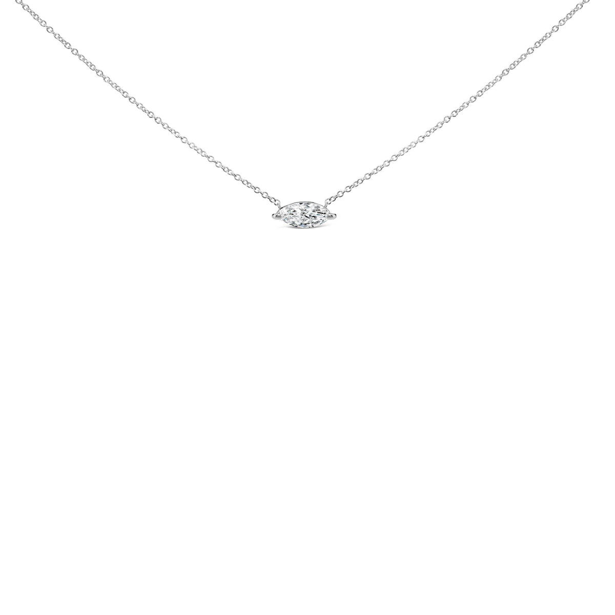 14K White Gold 1/2 Cttw Marquise Lab-Grown Diamond East West Solitaire 18" Pendant Necklace (F-G Color, VS2-SI1 Clarity)