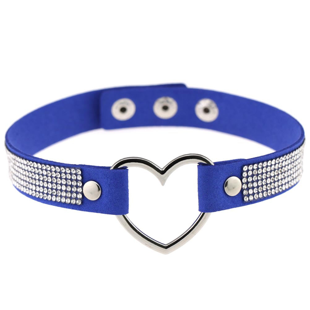 Japan's Harajuku Soft Girl Black Rhinestone Peach Heart Love-Shaped Collar Women's Neck Strap Collarbone Necklace Short