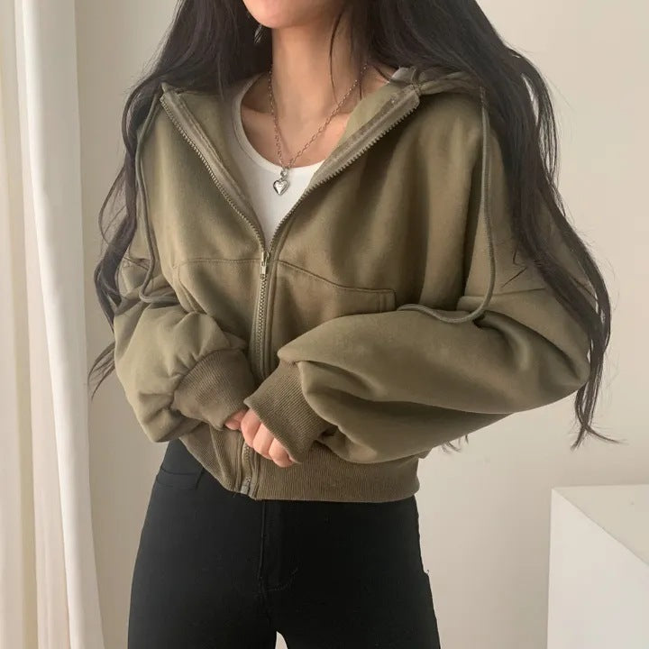 Hooded Cardigan Velvet Padded Thickened Sweater Women