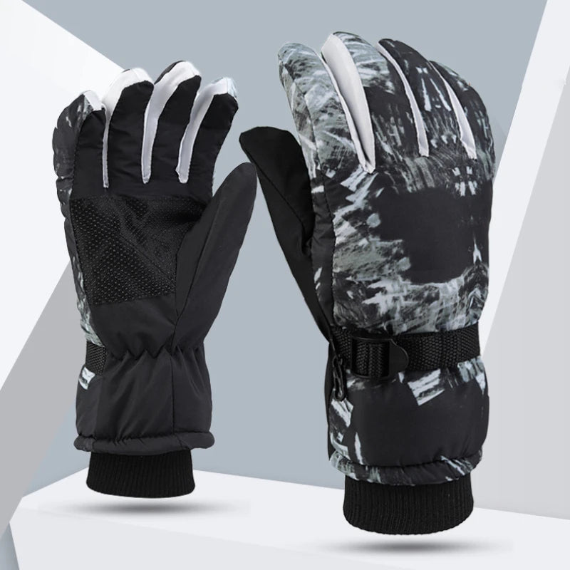 Winter Ski Gloves Warm Thermal Men Women Thickened Cotton Waterproof Non-Slip Warm Riding Outdoor Graffiti Snowboard Cycling