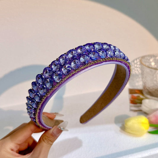 Double row geometric circular purple rhinestone women's fashionable hair compression headband