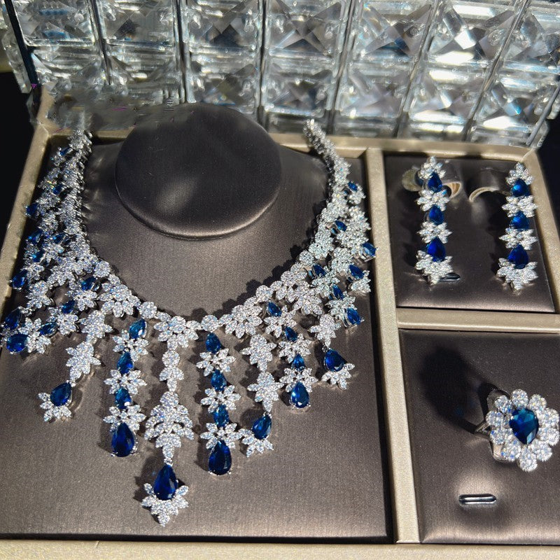 Blue Rhinestone Tassel Jewelry Set