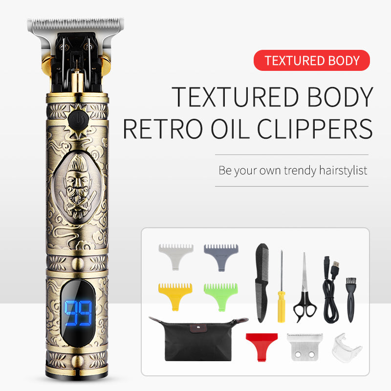 Electric Hair Clipper T9 Multi Accessory LCD Rechargeable Retro Oil Head Engraving Electric Hair Clipper