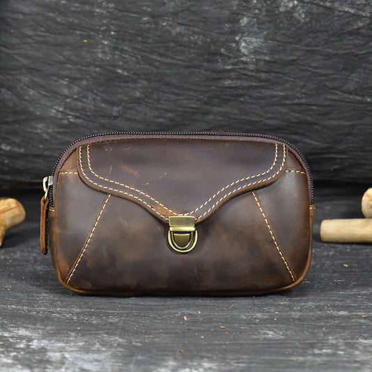 Men Waist Pack Genuine Leather Retro Cell Phone
