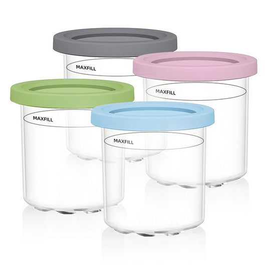 4-Pack Replacement Containers & Lids for Nin-ja Creami Deluxe Pints, 16oz, Compatible with NC299AMZ & NC300s, Original Grey