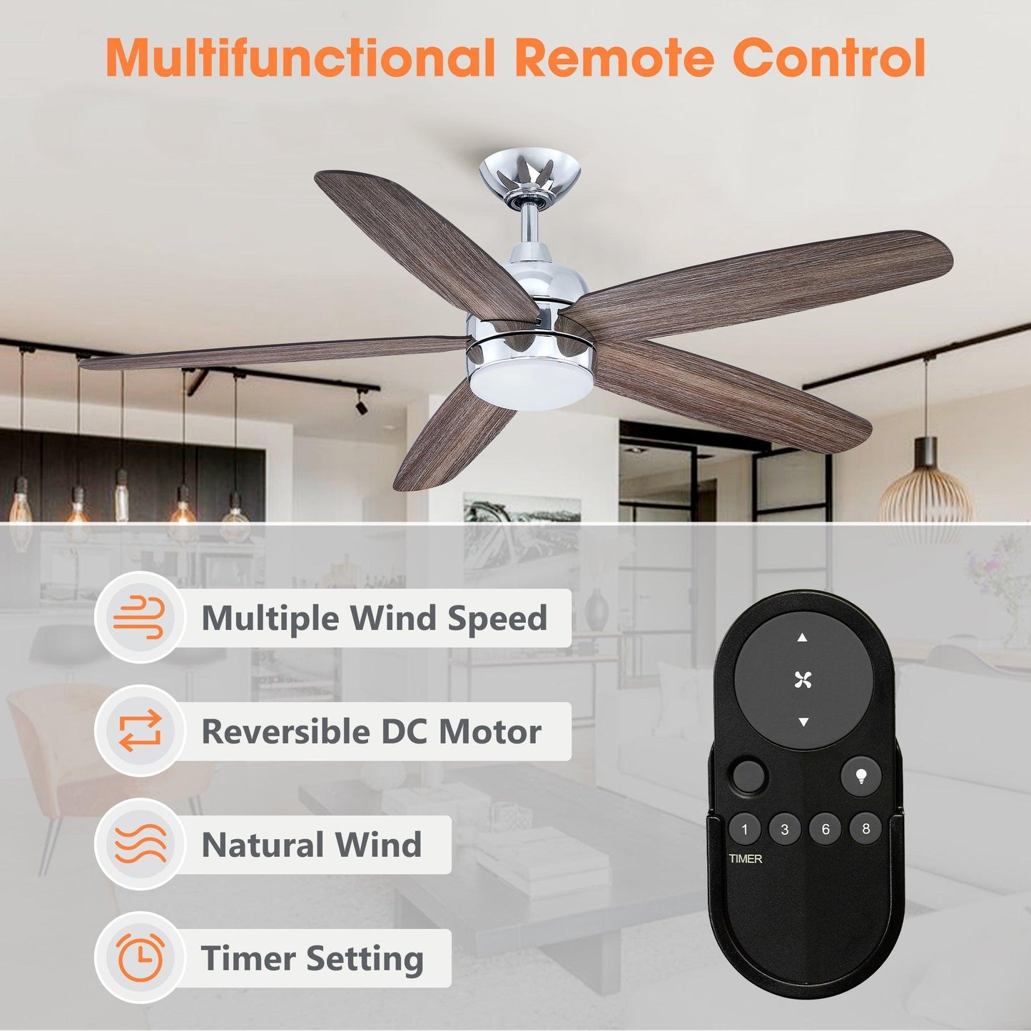 52" Dicken Farmhouse Downrod Mount Reversible Ceiling Fan with Lighting and Remote Control