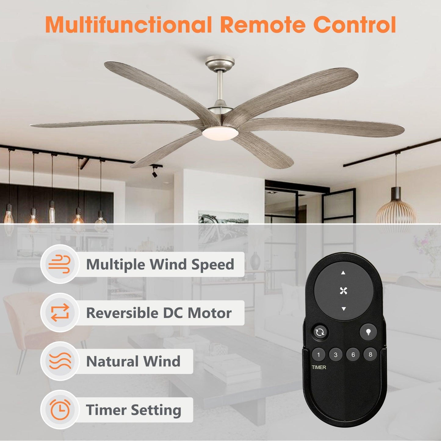 72" Jaydn Farmhouse Satin Nickel DC Motor Downrod Mount Reversible Ceiling Fan with Lighting and Remote Control