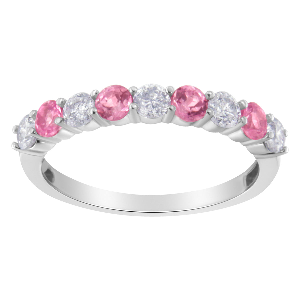 10KT White Gold 1/2 cttw Diamond and 3MM Created Blue Sapphire Gemstone Band Ring (H-I, I1-I2) - Size 7