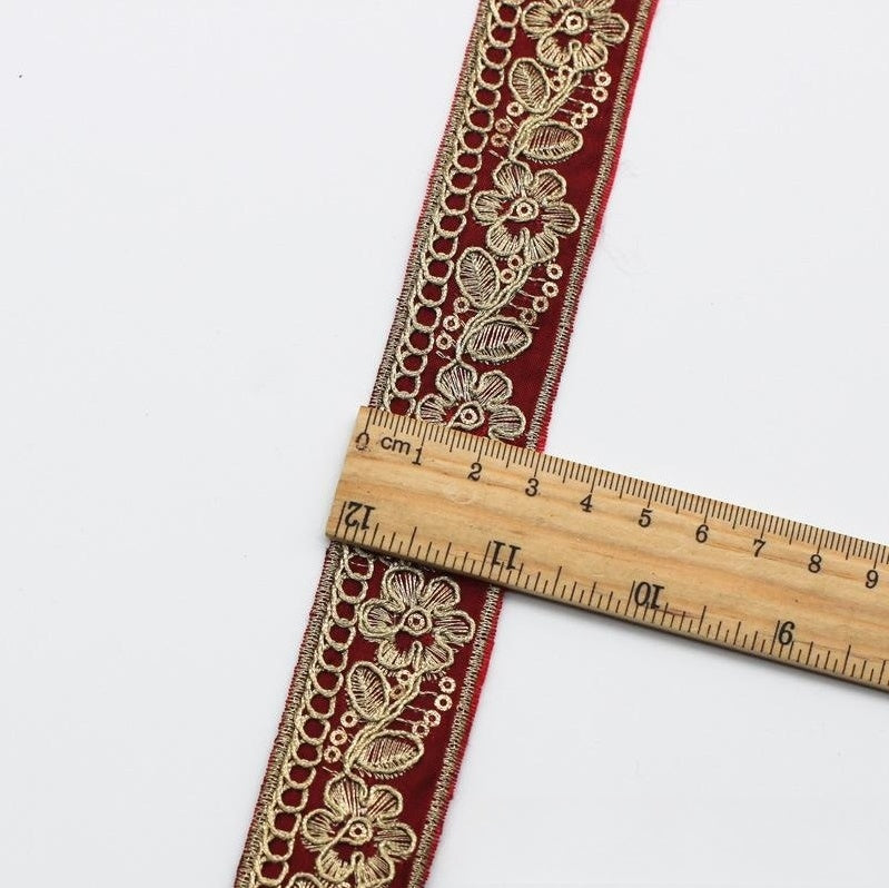 Ethnic Chiffon Collar Trim - Gold Embroidery, 10 Colors