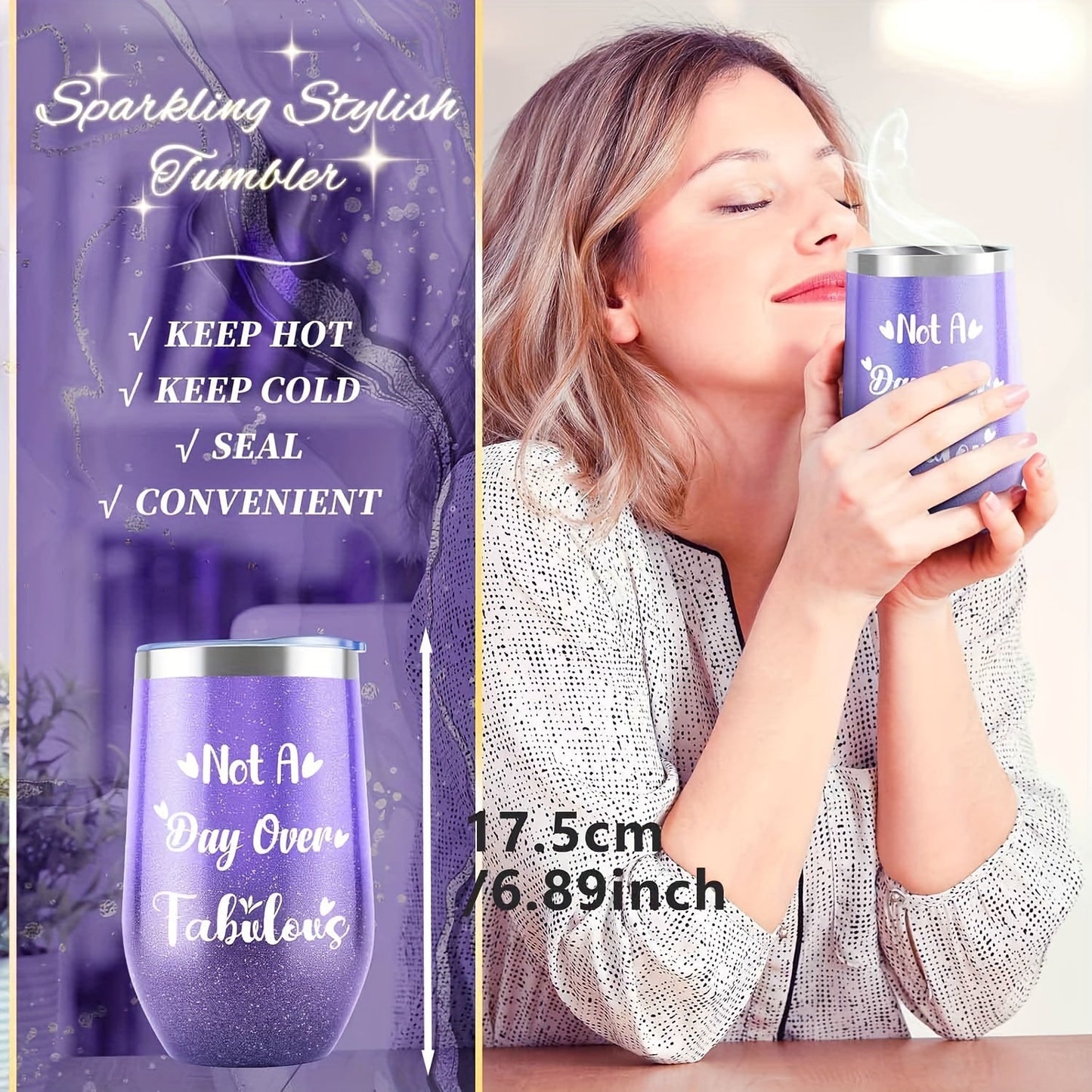 1set Purple Spa & Self-Care Gift Set for Women - Tumbler, Scented Candle, Bath Soap, Beaded Bracelet, Keychain, Jewelry Tray & Greeting Card - Ideal for Birthday, Anniversary, Retirement, Christmas, Get Well - No Electricity