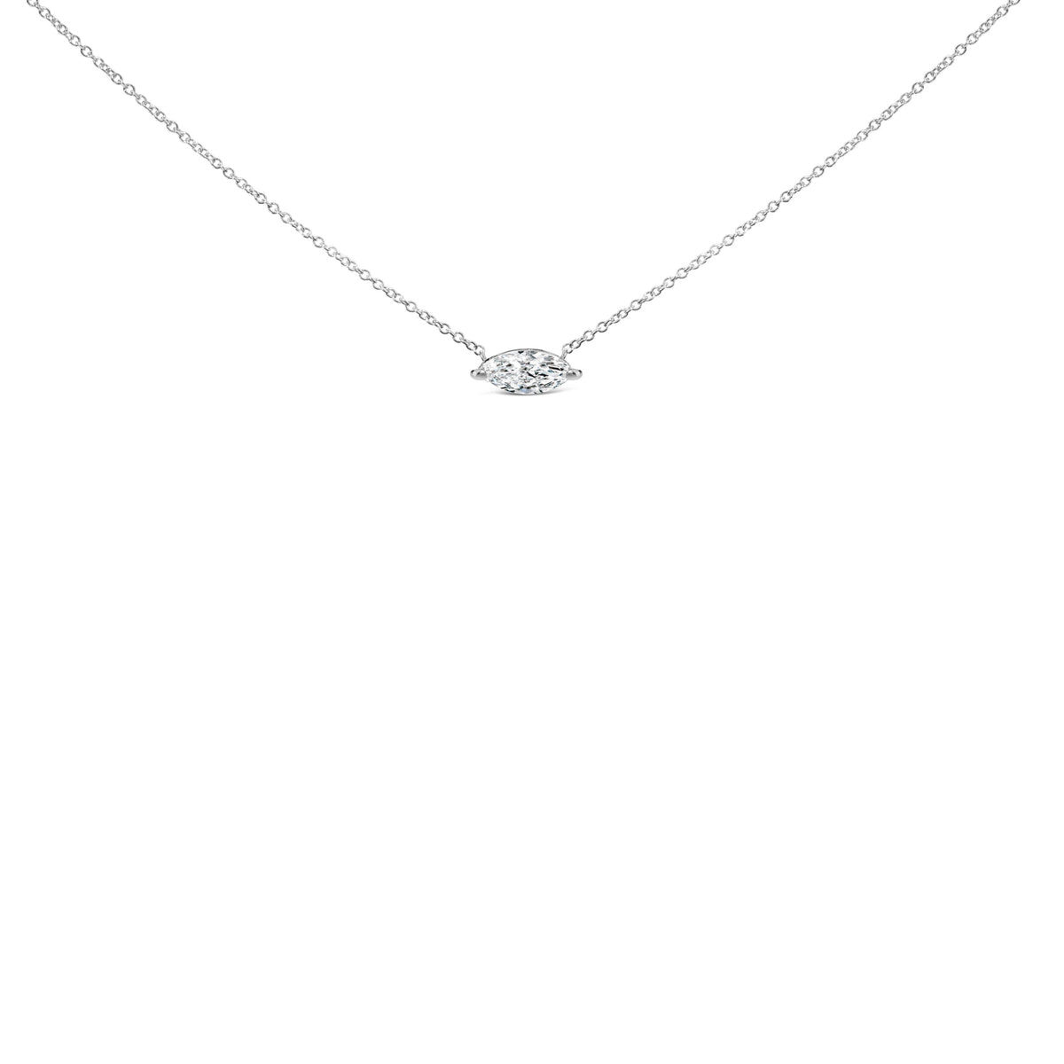 14K White Gold 1/2 Cttw Marquise Lab-Grown Diamond East West Solitaire 18" Pendant Necklace (F-G Color, VS2-SI1 Clarity)