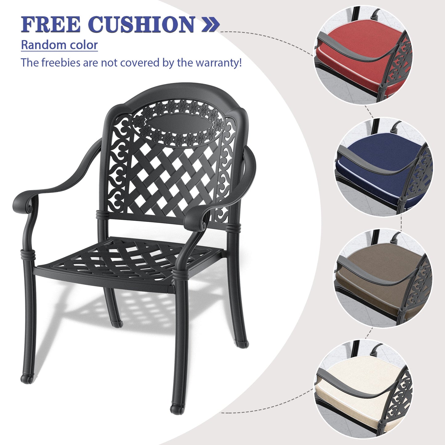 (Cushions In Random Colors)5-Piece Set Of Cast Aluminum Patio Furniture With Cushions