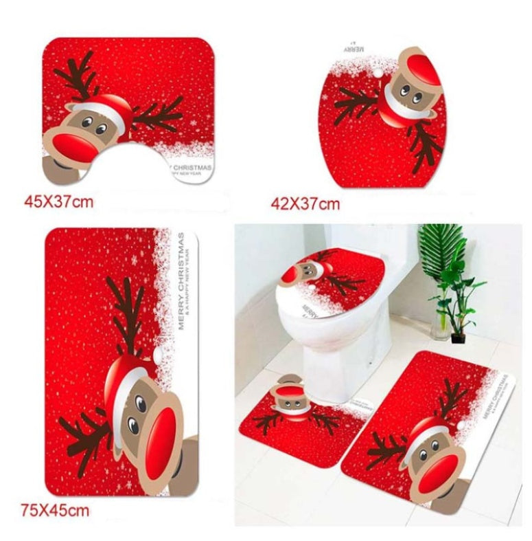 Christmas Santa Bathroom Curtain Toilet Seat Decor