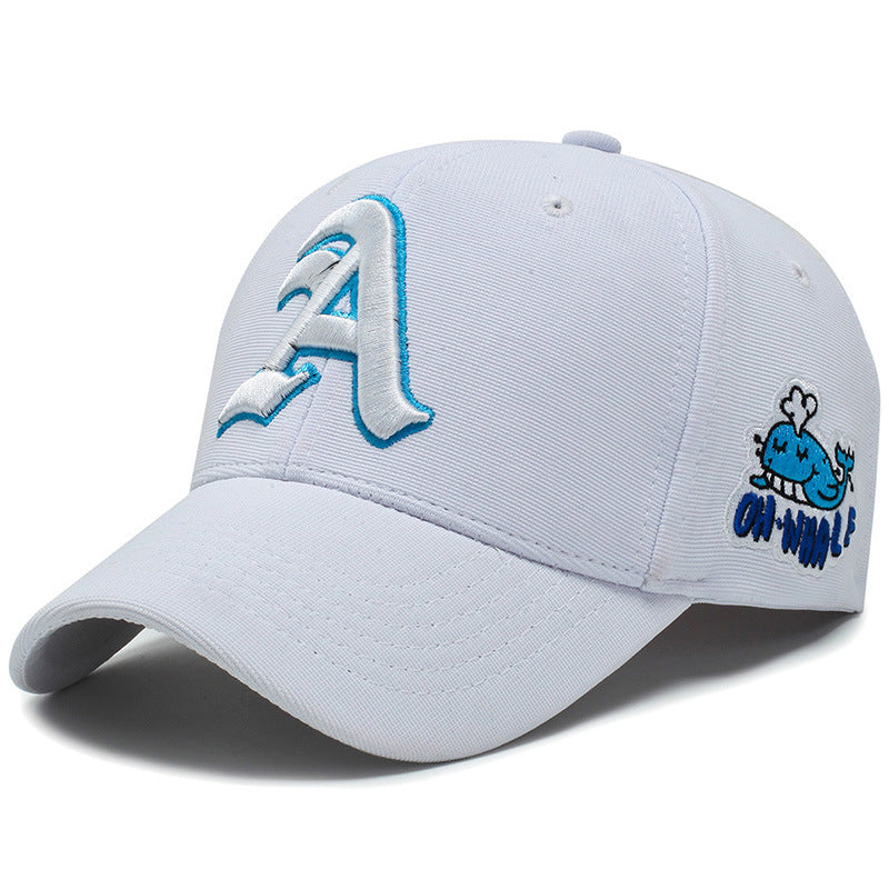 Fashion Gothic Letter A Side Whale Embroidery Baseball Caps Spring and Autumn Outdoor Adjustable Casual Hats Sunscreen Hat