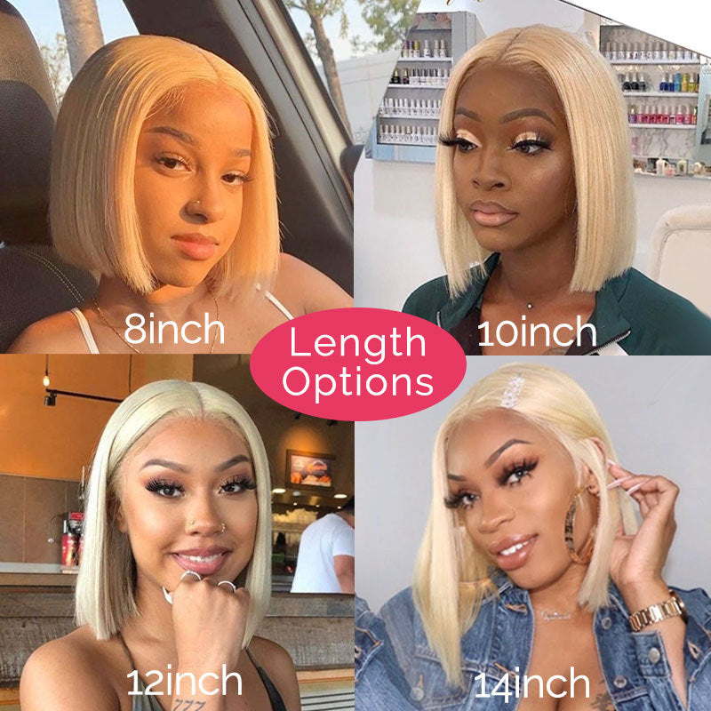 613 Blonde Bob Short Straight Human Hair Wig