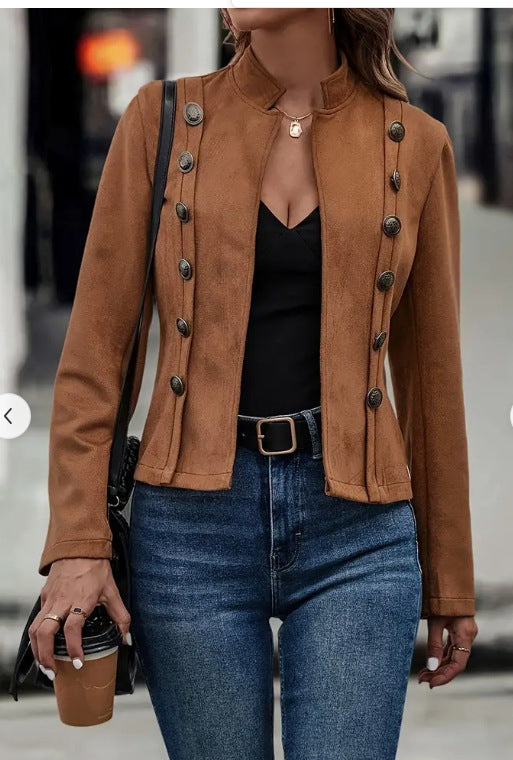 Women's Double-Breasted Deerskin Velvet Retro Jacket