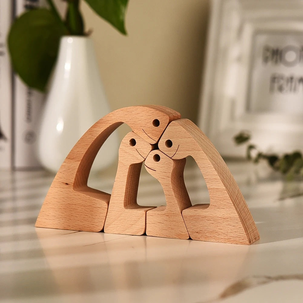 DIY Wooden Dog Figurine Sculpture Home Decor