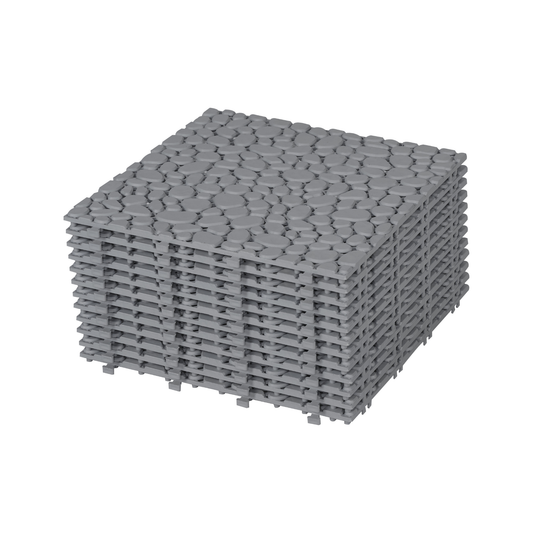 12 x 12 inch gray interlocking deck tiles, plastic waterproof pebble pattern, pack of 12 pieces
