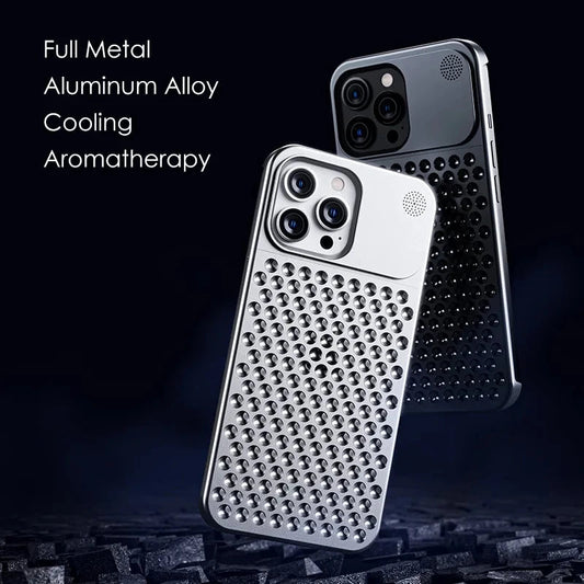 Metalen Warmteafvoer Telefoonhoes Voor Iphone 13 12 14 15 Pro Max Plus Koelende Geur Randloze Holle Aluminium Schokbestendige Hoes