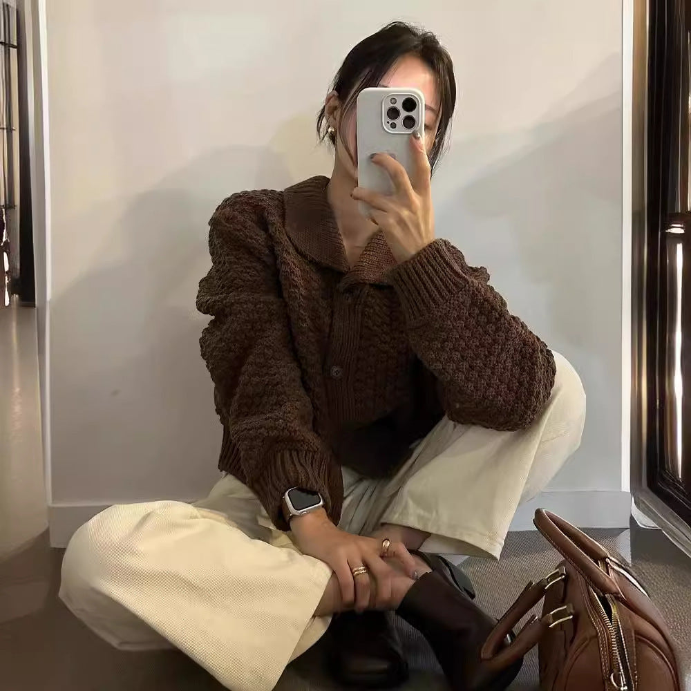 Retro Short Sweater Cardigan Women's Knitting Coat