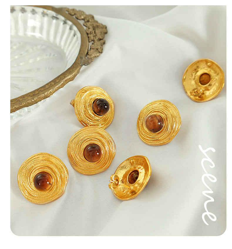 European American Tigereye Gold Earrings