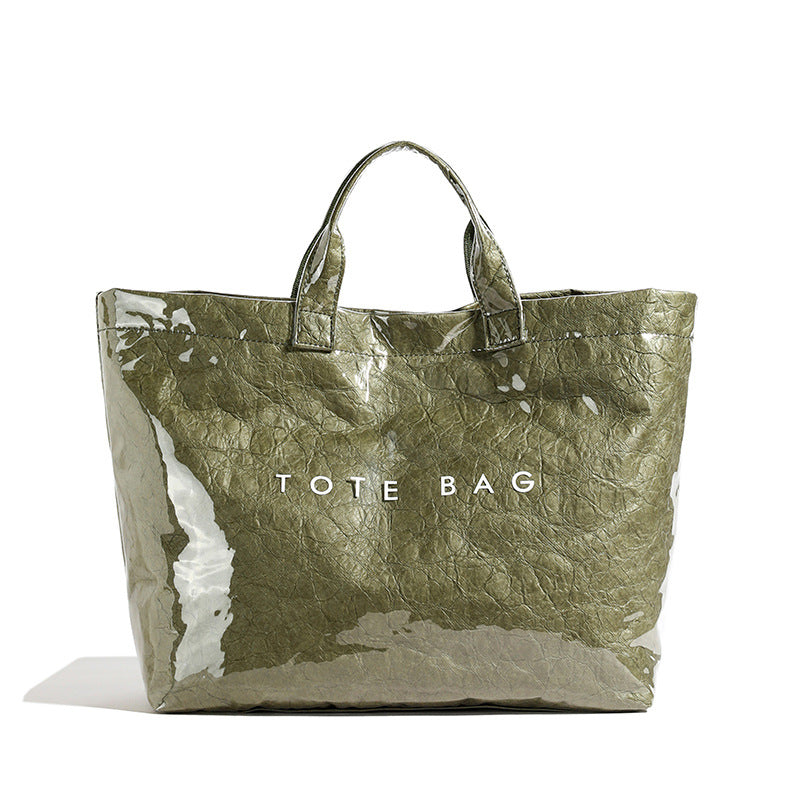 Vintage PVC tote with DuPont lettering. Simple, transparent, large - capacity handbag for commuting women.