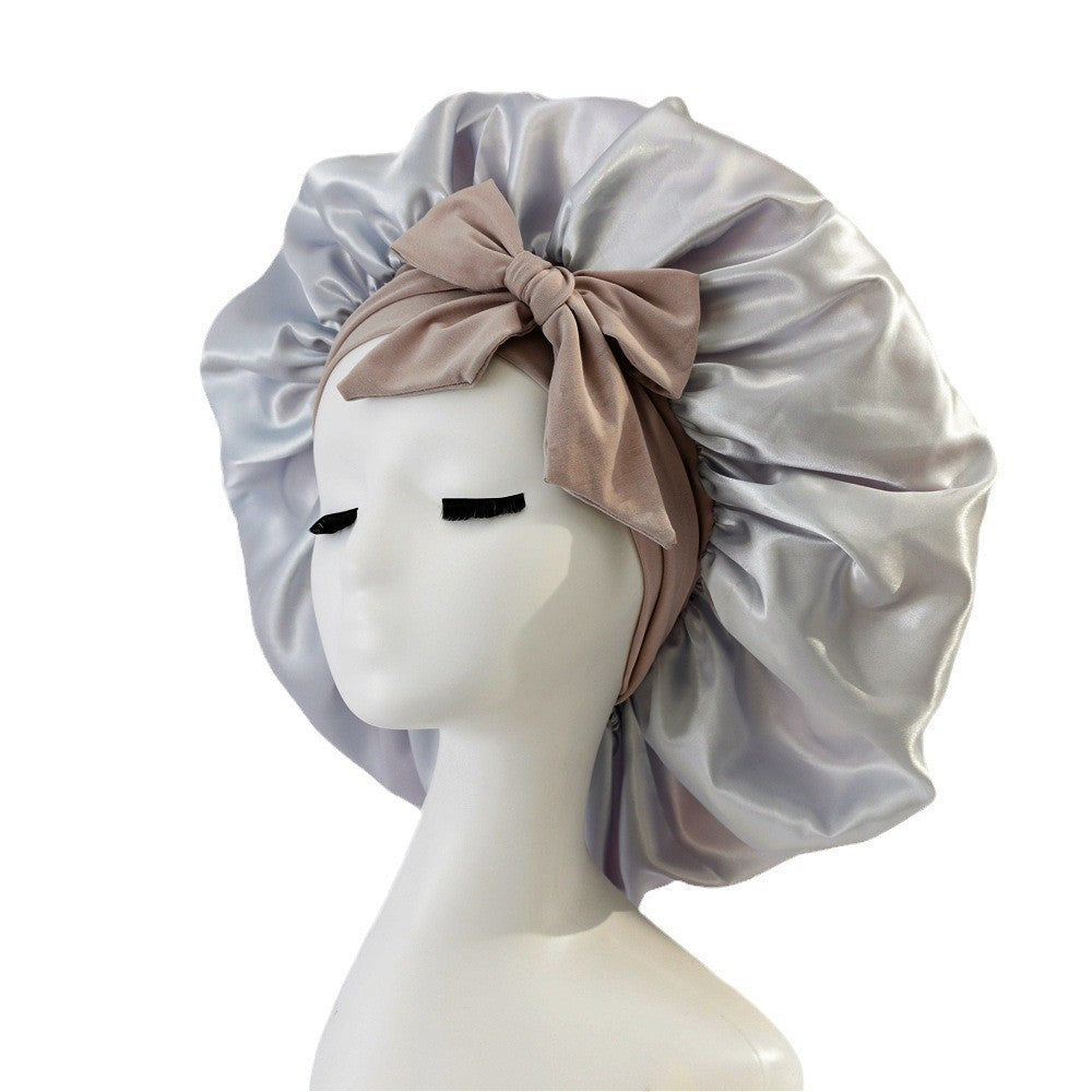 Elastic ribbon bow color Ding round hat solid color night cap wide-brimmed beauty hairdressing head scarf hat