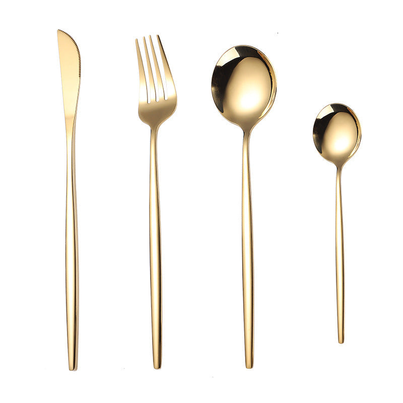 Portuguese Stainless Steel Knife Fork Spoon Golden Steak Knife Fork Set Four-Piece Tableware Set
