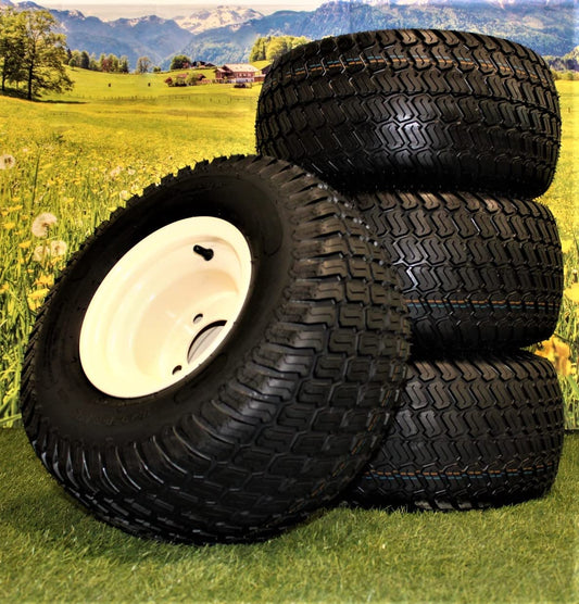 (Set of 4) Beige/Tan Steel Wheels with 18x9.50-8 4 Ply Turf Tires for Golf Cart and Lawn and Garden Equipment