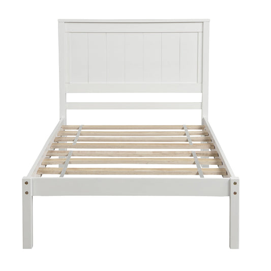 Platform Bed Frame with Headboard  Wood Slat Support  No Box Spring Needed Twin  White